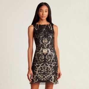 VINCE CAMUTO Sequin Cocktail Dress Short Sleeveless Formal Black Gold Size 2 New